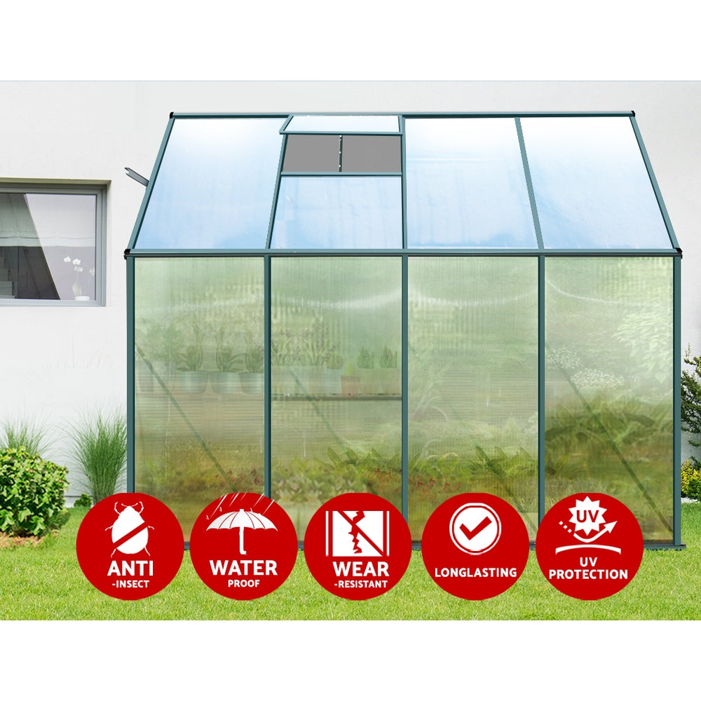 Greenhouses & Accessories: Green Fingers Greenhouse 2.52x1.27x2.13M Lean-to Aluminium Polycarbonate Green House Garden Shed