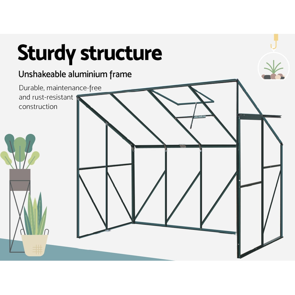Greenhouses & Accessories: Green Fingers Greenhouse 2.52x1.27x2.13M Lean-to Aluminium Polycarbonate Green House Garden Shed