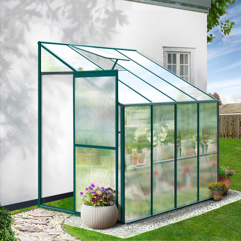 Greenhouses & Accessories: Green Fingers Greenhouse 2.52x1.27x2.13M Lean-to Aluminium Polycarbonate Green House Garden Shed