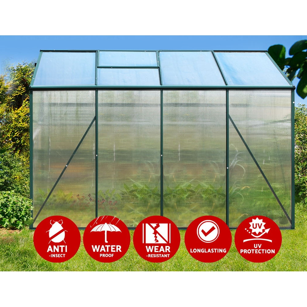 Greenhouses & Accessories: Green Fingers Greenhouse 2.52x1.9x1.83M Aluminium Polycarbonate Green House Garden Shed