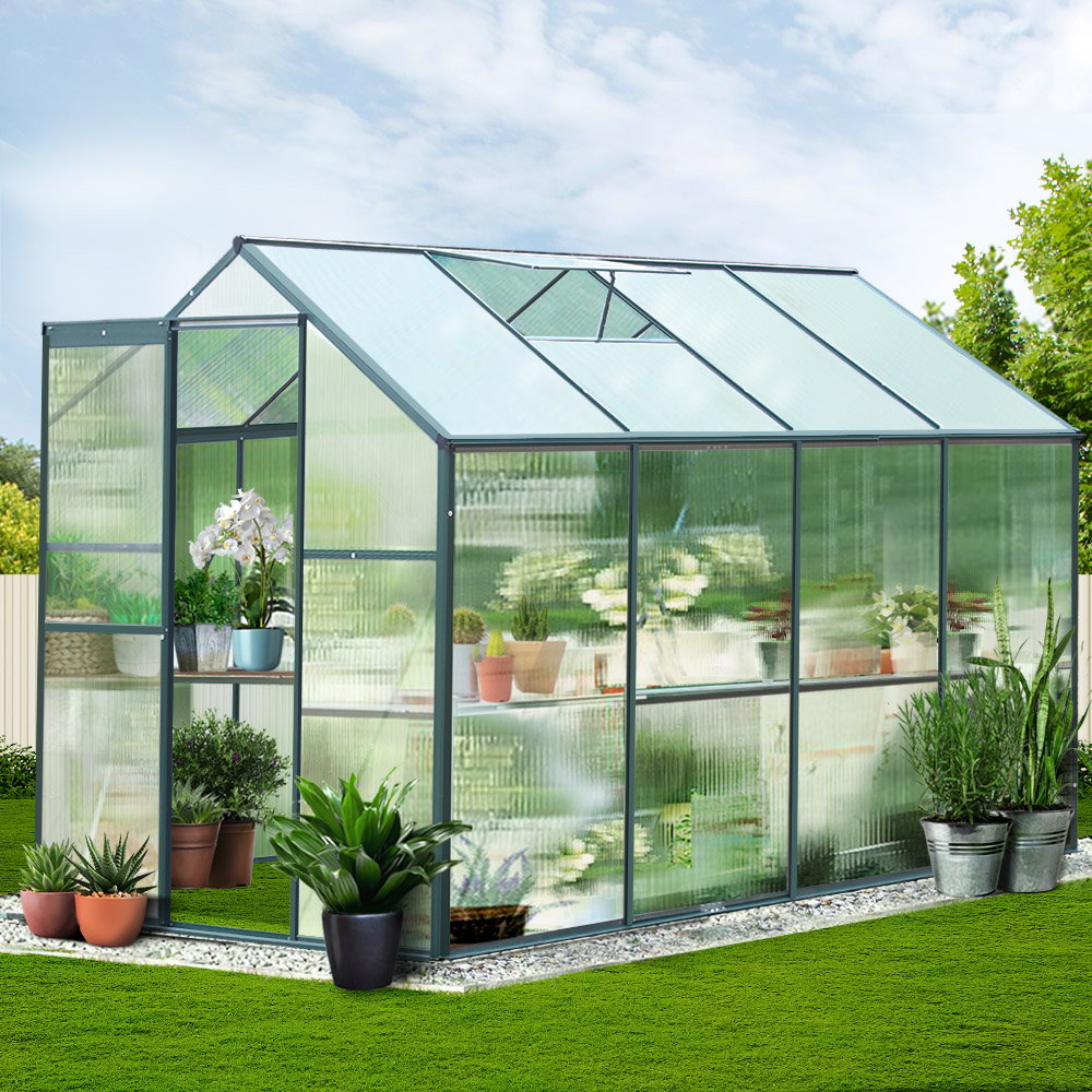 Greenhouses & Accessories: Green Fingers Greenhouse 2.52x1.9x1.83M Aluminium Polycarbonate Green House Garden Shed