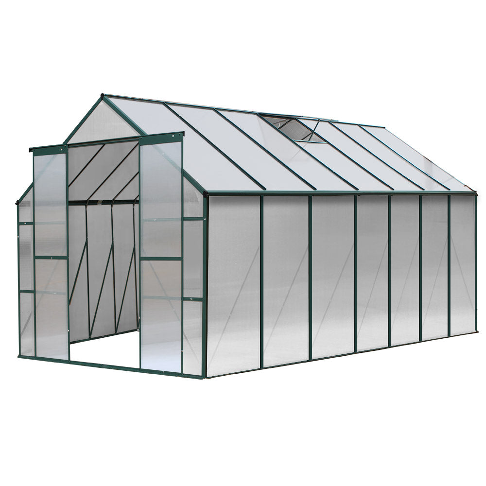Greenhouses & Accessories: Green Fingers Greenhouse 4.43x2.44x2.15M Aluminium Polycarbonate Green House Garden Shed