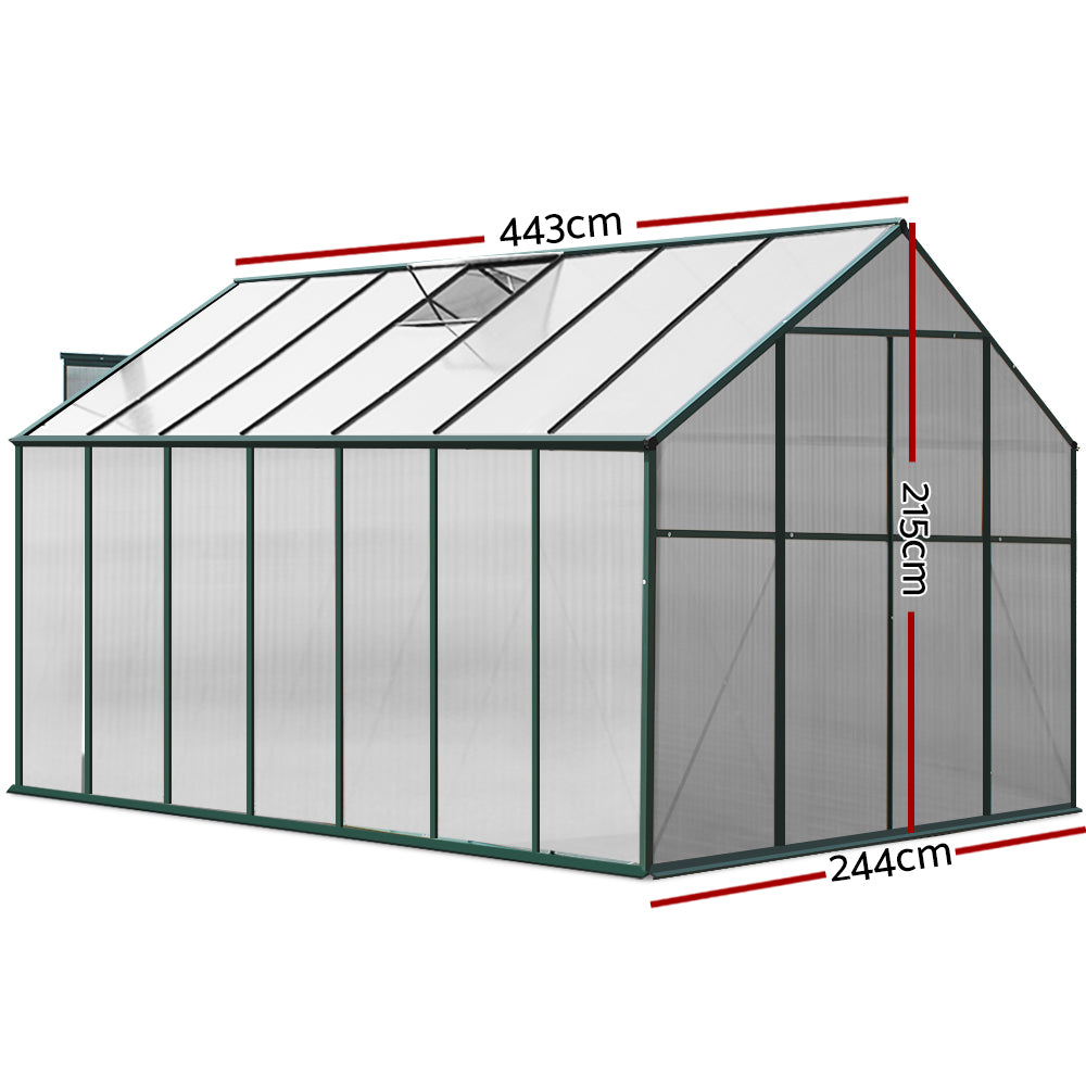 Greenhouses & Accessories: Green Fingers Greenhouse 4.43x2.44x2.15M Aluminium Polycarbonate Green House Garden Shed