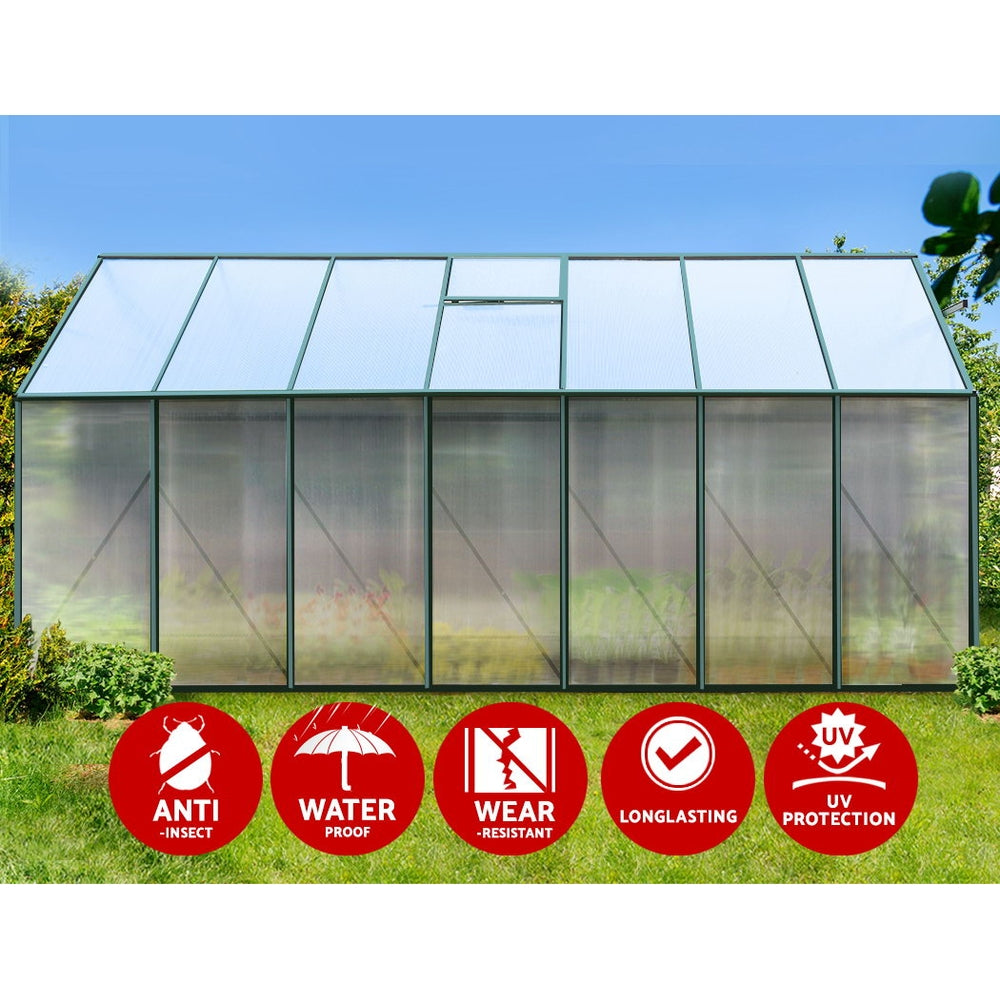 Greenhouses & Accessories: Green Fingers Greenhouse 4.43x2.44x2.15M Aluminium Polycarbonate Green House Garden Shed