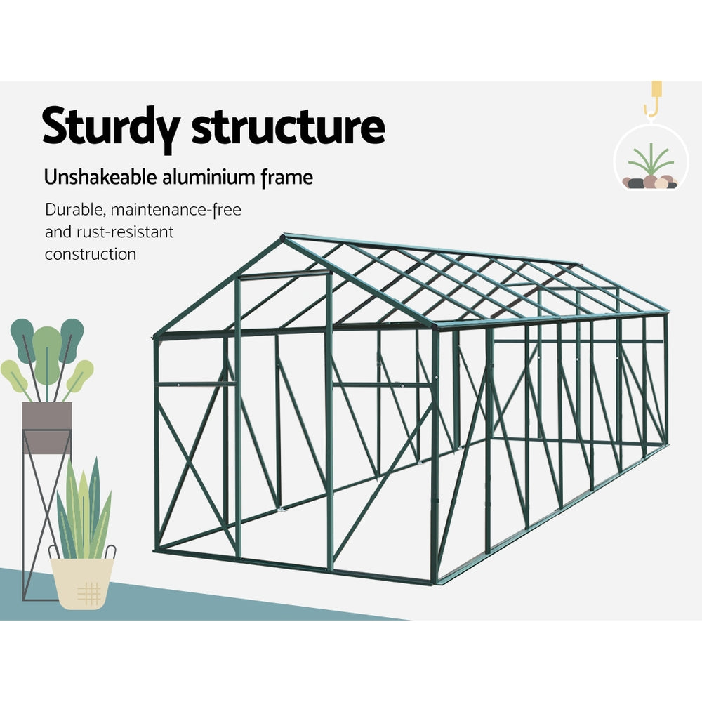 Greenhouses & Accessories: Green Fingers Greenhouse 4.43x2.44x2.15M Aluminium Polycarbonate Green House Garden Shed