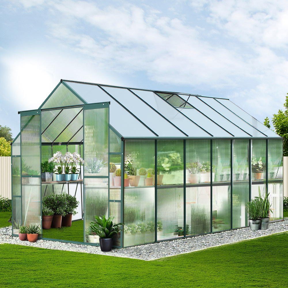 Greenhouses & Accessories: Green Fingers Greenhouse 4.43x2.44x2.15M Aluminium Polycarbonate Green House Garden Shed
