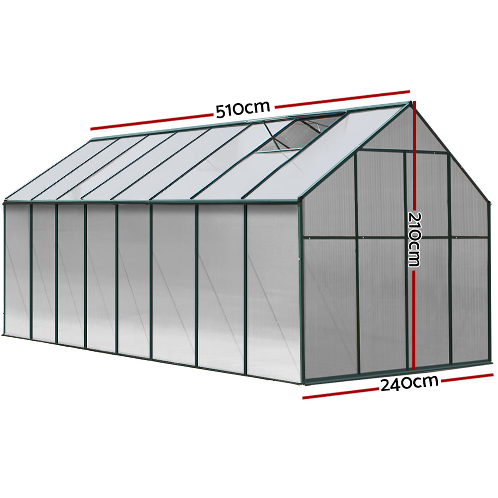 Greenhouses & Accessories: Green Fingers Greenhouse 5.1x2.44x2.1M Aluminium Polycarbonate Green House Garden Shed