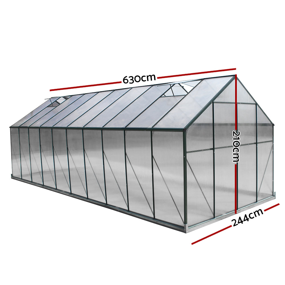 Greenhouses & Accessories: Green Fingers Greenhouse 6.3x2.44x2.1M Aluminium Polycarbonate Green House Garden Shed