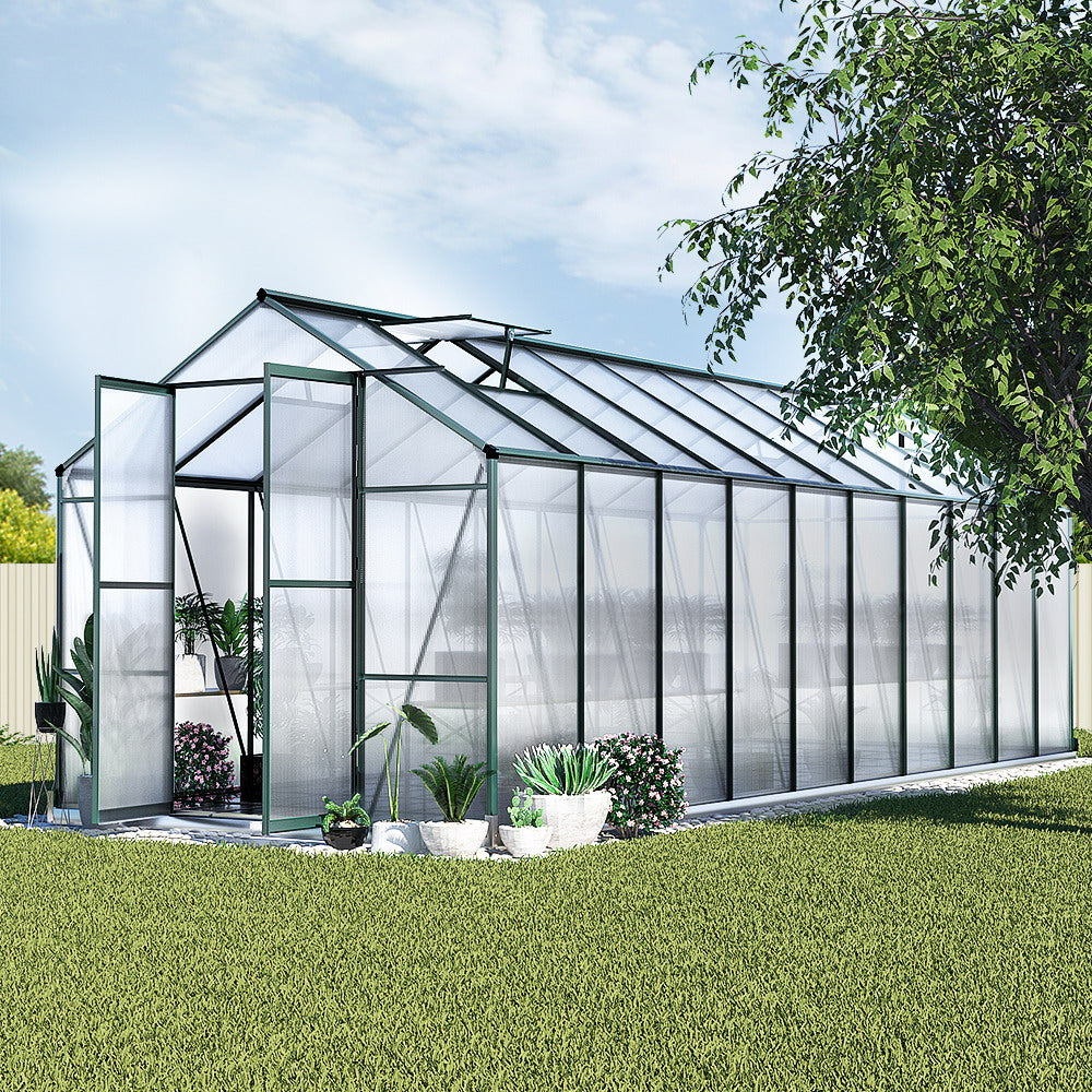 Greenhouses & Accessories: Green Fingers Greenhouse 6.3x2.44x2.1M Aluminium Polycarbonate Green House Garden Shed
