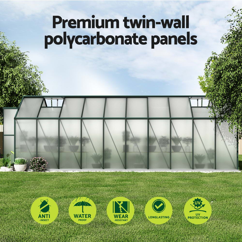 Greenhouses & Accessories: Green Fingers Greenhouse 6.3x2.44x2.1M Aluminium Polycarbonate Green House Garden Shed