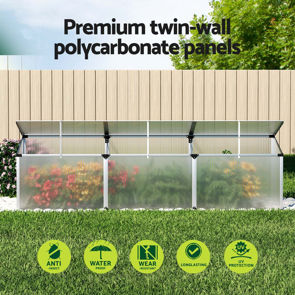Greenhouses & Accessories: Green Fingers Greenhouse 180x50x50CM Cold Frame Plant Grow Aluminium Polycarbonate Green House