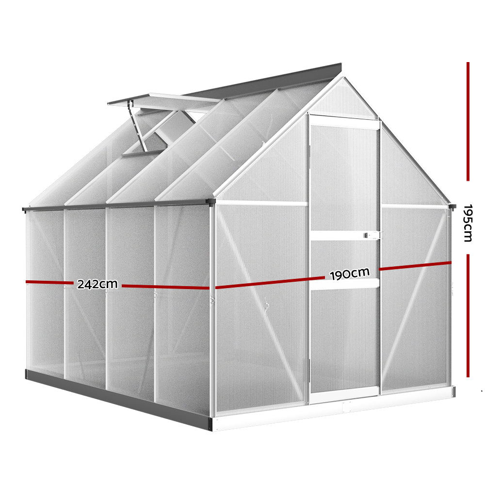 Greenhouses & Accessories: Green Fingers Greenhouse 2.42x1.9x1.95M Aluminium Polycarbonate Green House Garden Shed