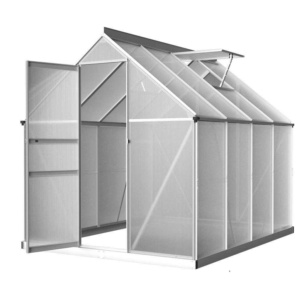 Greenhouses & Accessories: Green Fingers Greenhouse 2.42x1.9x1.95M Aluminium Polycarbonate Green House Garden Shed