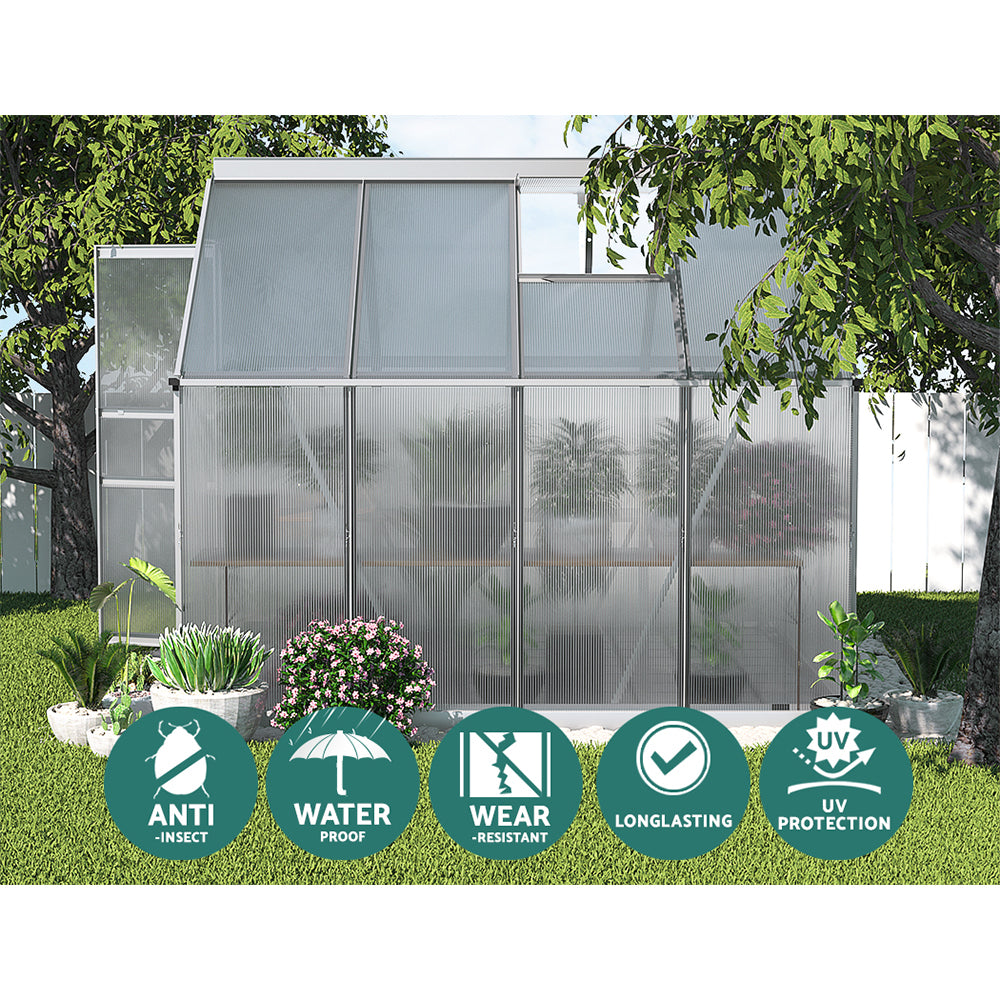 Greenhouses & Accessories: Green Fingers Greenhouse 2.42x1.9x1.95M Aluminium Polycarbonate Green House Garden Shed