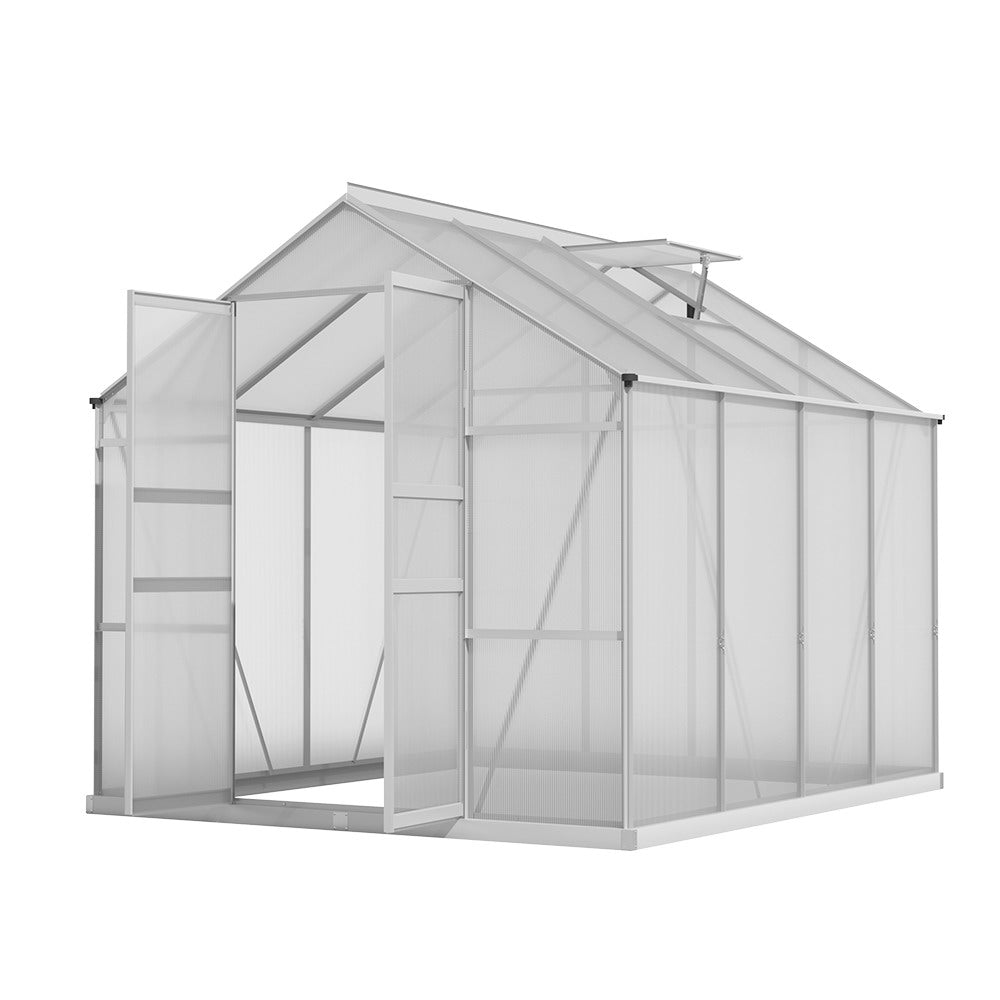 Greenhouses & Accessories: Green Fingers Greenhouse 2.42x2.5x2.26M Aluminium Double Doors Green House Garden Shed
