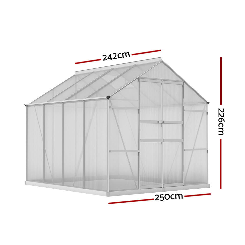 Greenhouses & Accessories: Green Fingers Greenhouse 2.42x2.5x2.26M Aluminium Double Doors Green House Garden Shed
