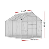 Green Fingers Greenhouse 2.42x2.5x2.26M Aluminium Double Doors Green House Garden Shed