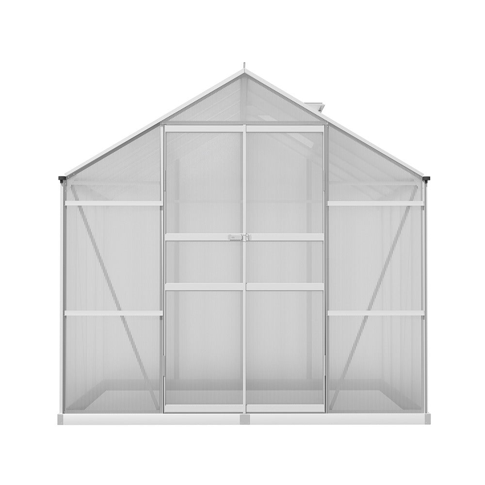 Greenhouses & Accessories: Green Fingers Greenhouse 2.42x2.5x2.26M Aluminium Double Doors Green House Garden Shed
