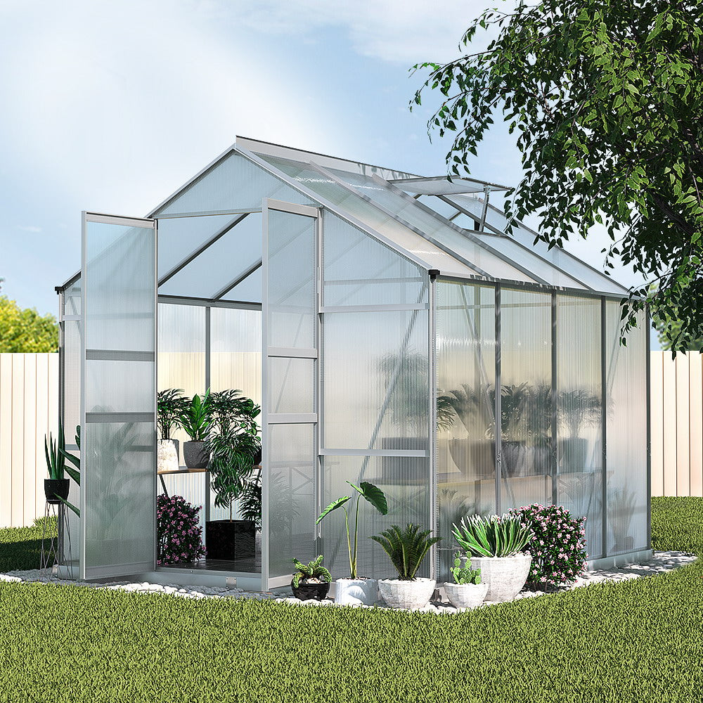 Greenhouses & Accessories: Green Fingers Greenhouse 2.42x2.5x2.26M Aluminium Double Doors Green House Garden Shed