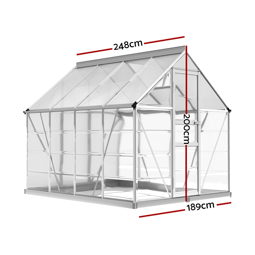 Greenhouses & Accessories: Green Fingers Greenhouse 2.48x1.89x2M Aluminium Polycarbonate Green House Garden Shed