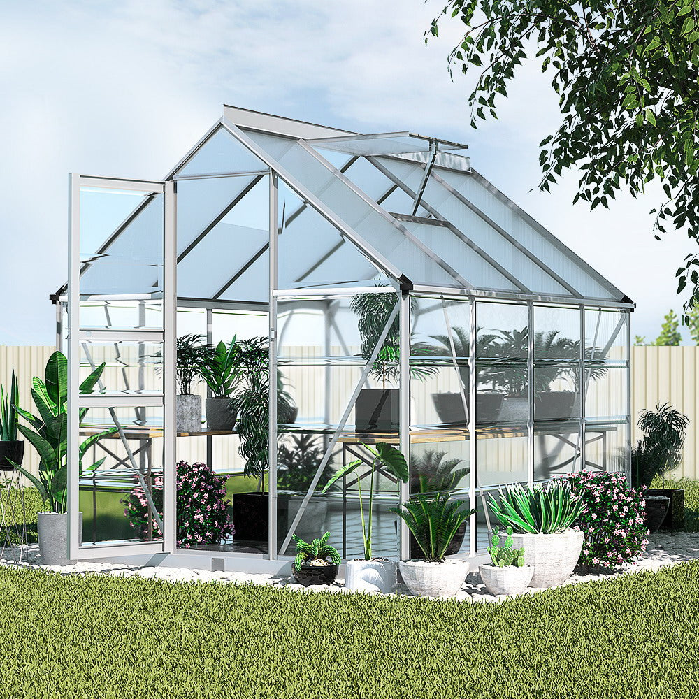 Greenhouses & Accessories: Green Fingers Greenhouse 2.48x1.89x2M Aluminium Polycarbonate Green House Garden Shed