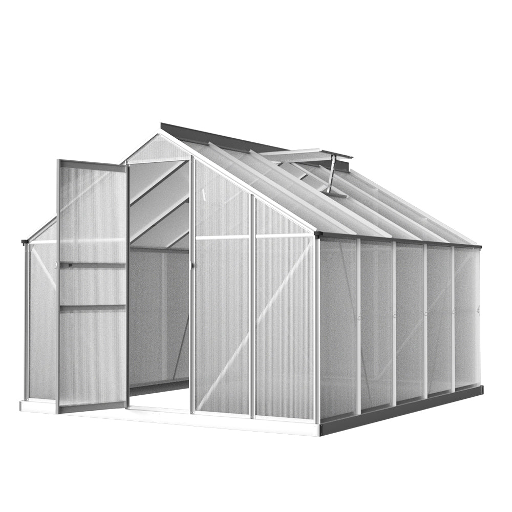 Greenhouses & Accessories: Green Fingers Greenhouse 3x2.5x1.95M Aluminium Polycarbonate Green House Garden Shed