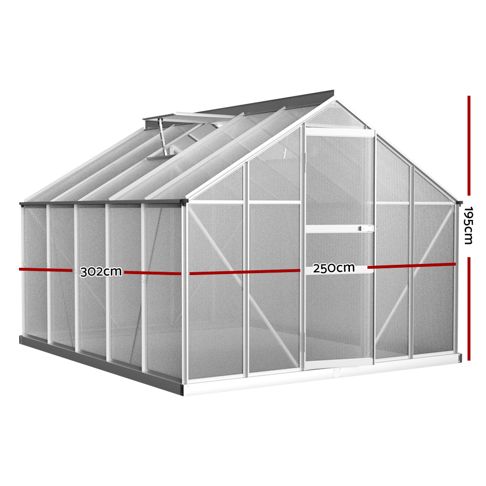 Greenhouses & Accessories: Green Fingers Greenhouse 3x2.5x1.95M Aluminium Polycarbonate Green House Garden Shed