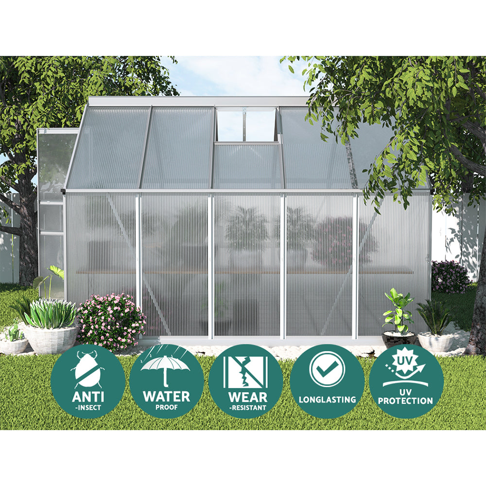 Greenhouses & Accessories: Green Fingers Greenhouse 3x2.5x1.95M Aluminium Polycarbonate Green House Garden Shed