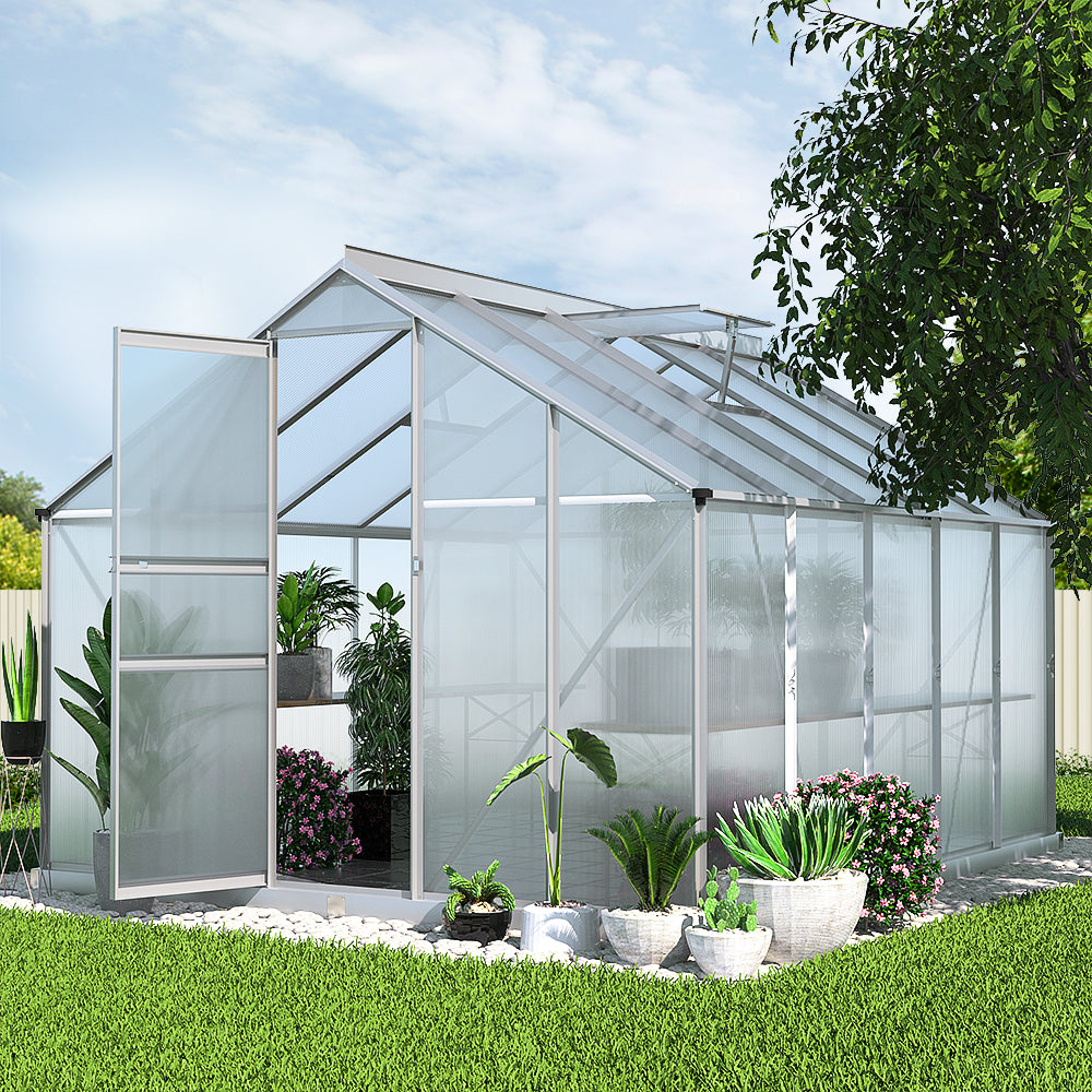 Greenhouses & Accessories: Green Fingers Greenhouse 3x2.5x1.95M Aluminium Polycarbonate Green House Garden Shed