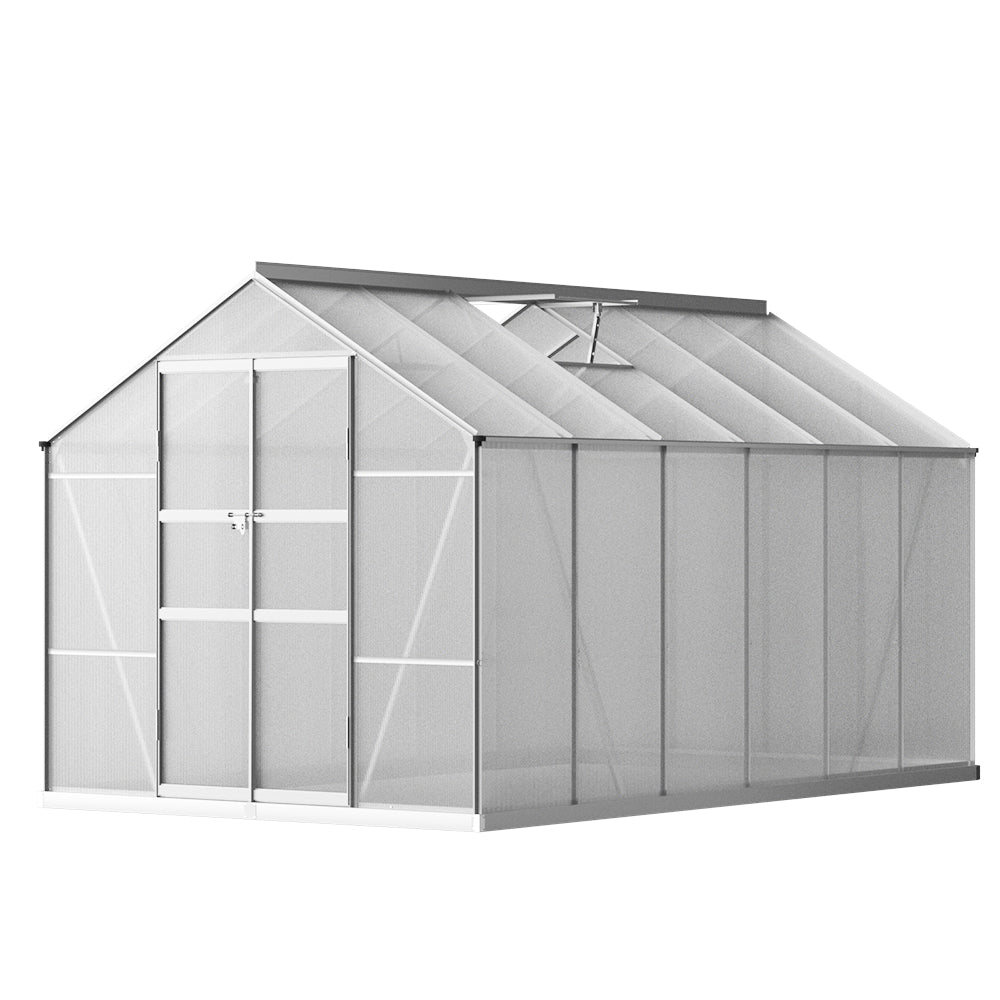 Greenhouses & Accessories: Green Fingers Greenhouse 3x2.5x2.26M Double Doors Aluminium Green House Garden Shed