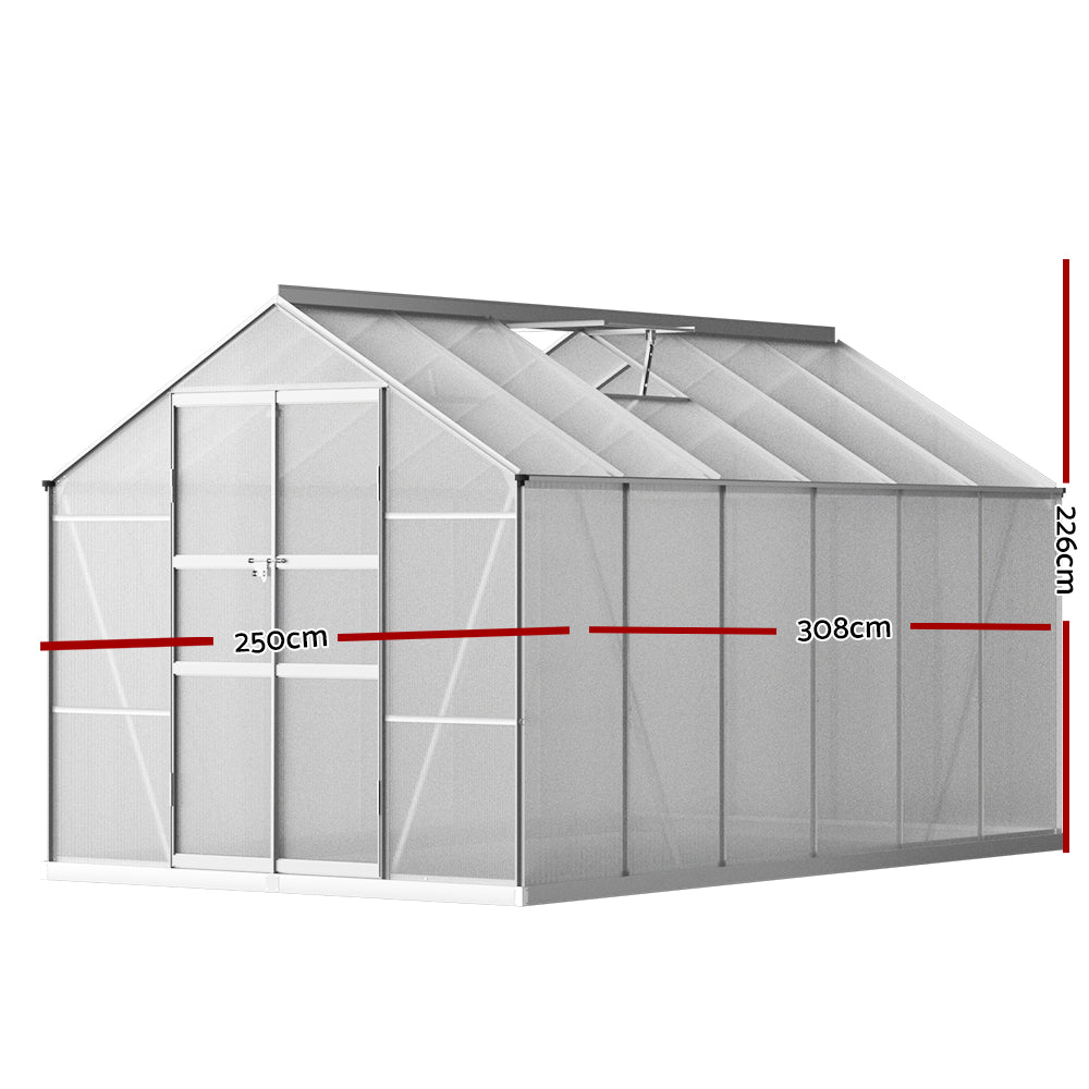 Greenhouses & Accessories: Green Fingers Greenhouse 3x2.5x2.26M Double Doors Aluminium Green House Garden Shed