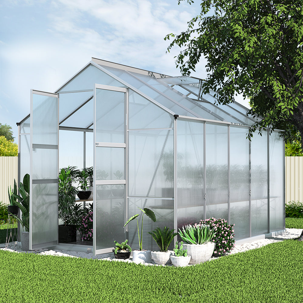 Greenhouses & Accessories: Green Fingers Greenhouse 3x2.5x2.26M Double Doors Aluminium Green House Garden Shed