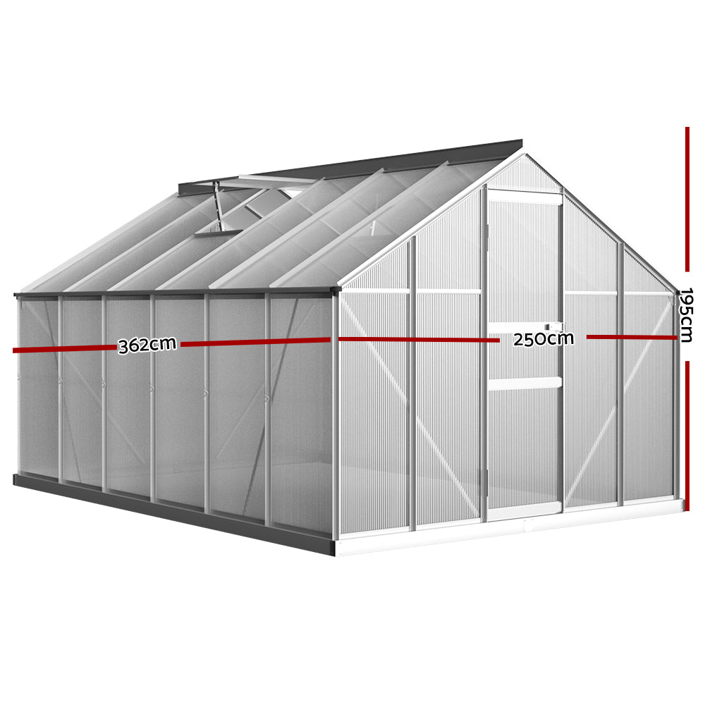 Greenhouses & Accessories: Green Fingers Greenhouse 3.6x2.5x1.95M Aluminium Polycarbonate Green House Garden Shed