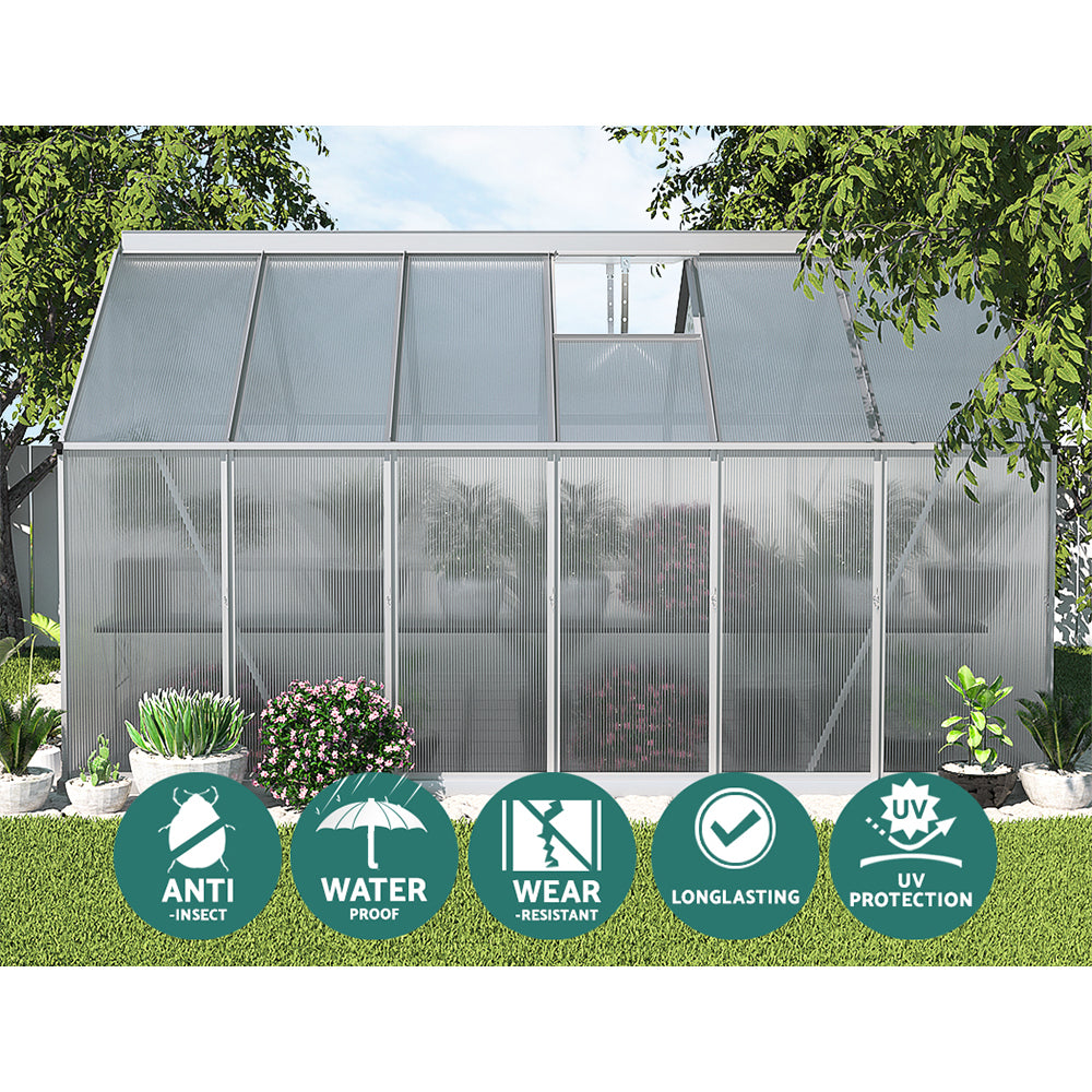 Greenhouses & Accessories: Green Fingers Greenhouse 3.6x2.5x1.95M Aluminium Polycarbonate Green House Garden Shed