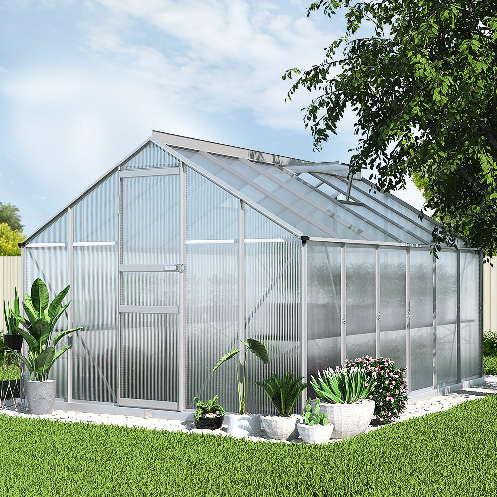 Greenhouses & Accessories: Green Fingers Greenhouse 3.6x2.5x1.95M Aluminium Polycarbonate Green House Garden Shed
