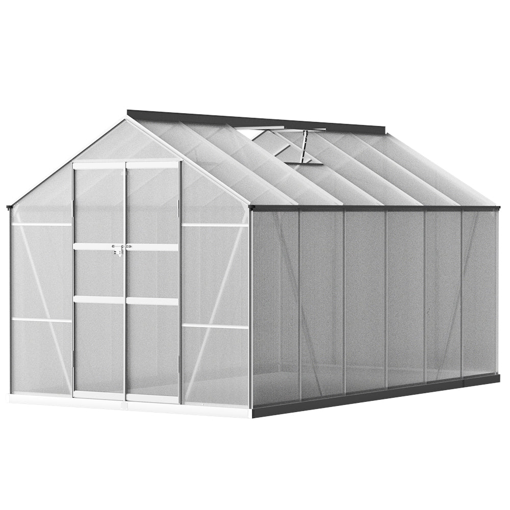 Greenhouses & Accessories: Green Fingers Greenhouse 3.7x2.5x2.26M Double Doors Aluminium Green House Garden Shed