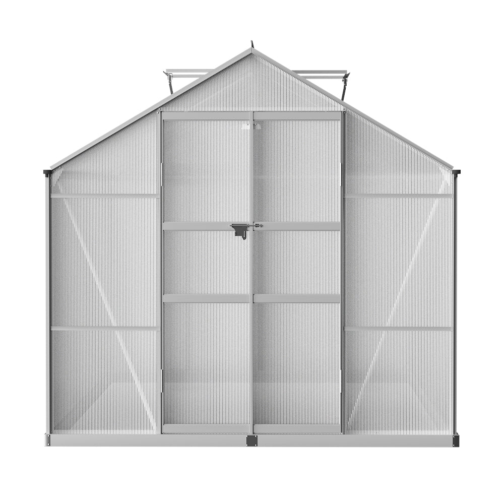 Greenhouses & Accessories: Green Fingers Greenhouse 3.7x2.5x2.26M Double Doors Aluminium Green House Garden Shed