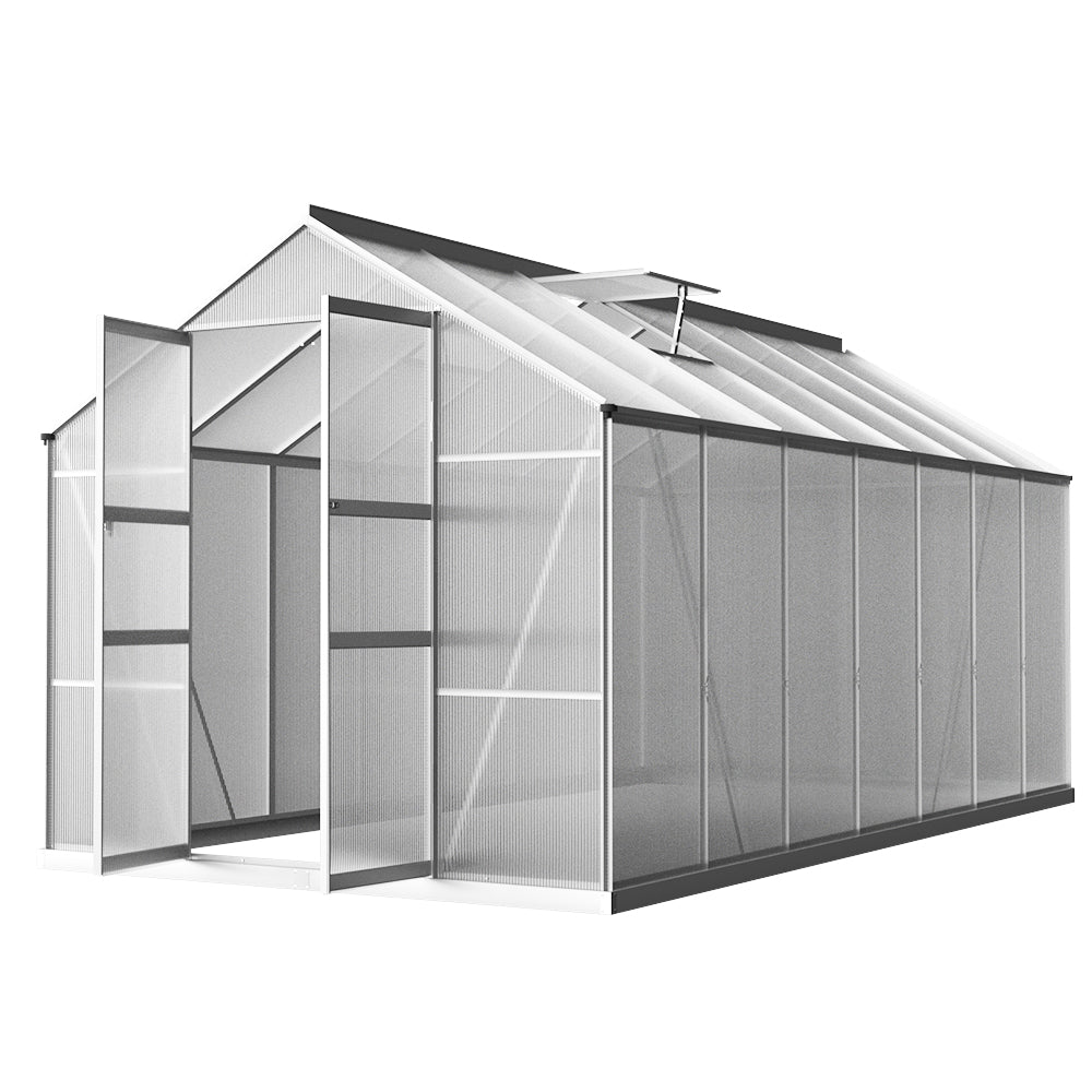 Greenhouses & Accessories: Green Fingers Greenhouse 4.1x2.5x2.26M Double Doors Aluminium Green House Garden Shed