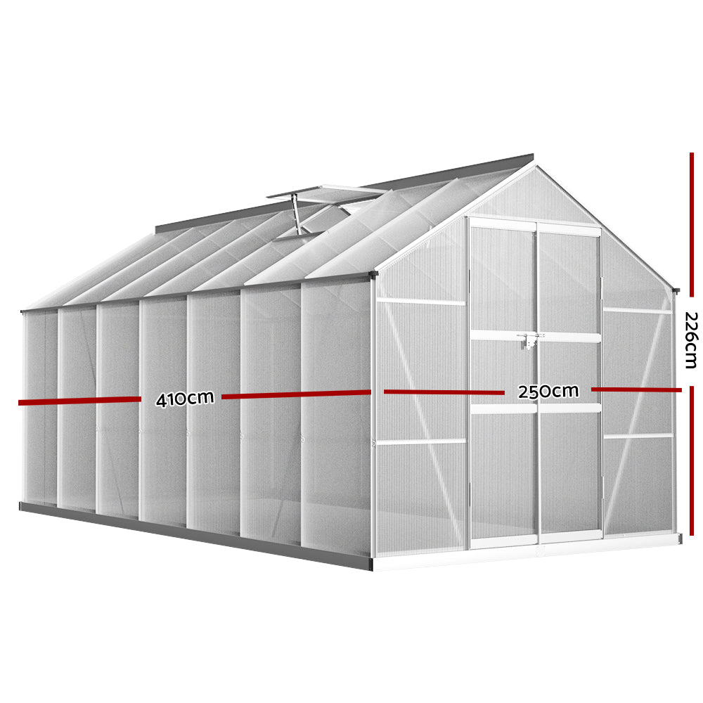 Greenhouses & Accessories: Green Fingers Greenhouse 4.1x2.5x2.26M Double Doors Aluminium Green House Garden Shed