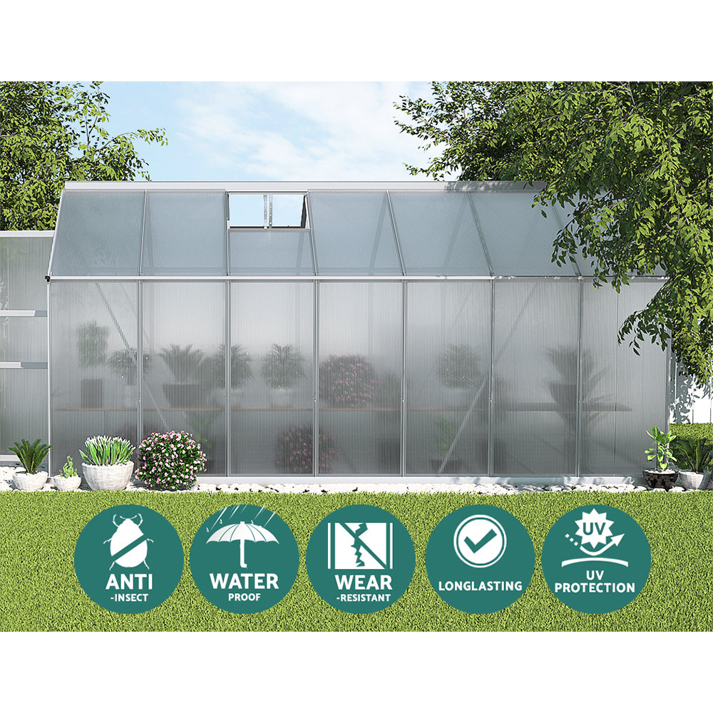 Greenhouses & Accessories: Green Fingers Greenhouse 4.1x2.5x2.26M Double Doors Aluminium Green House Garden Shed