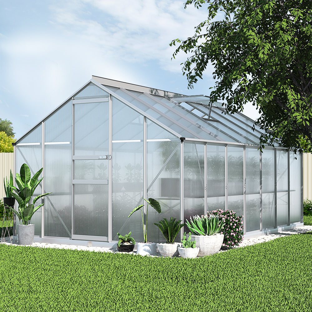 Greenhouses & Accessories: Green Fingers Greenhouse 4.2x2.5x1.95M Aluminium Polycarbonate Green House Garden Shed
