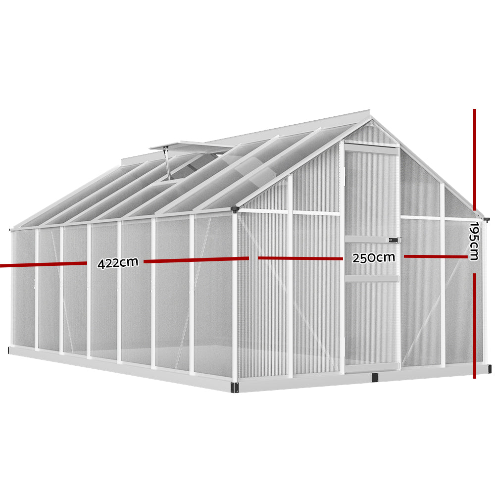 Greenhouses & Accessories: Green Fingers Greenhouse 4.2x2.5x1.95M Aluminium Polycarbonate Green House Garden Shed