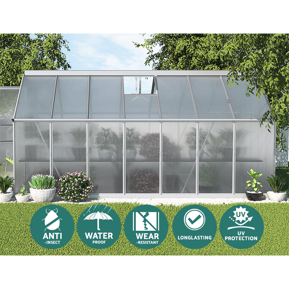 Greenhouses & Accessories: Green Fingers Greenhouse 4.2x2.5x1.95M Aluminium Polycarbonate Green House Garden Shed