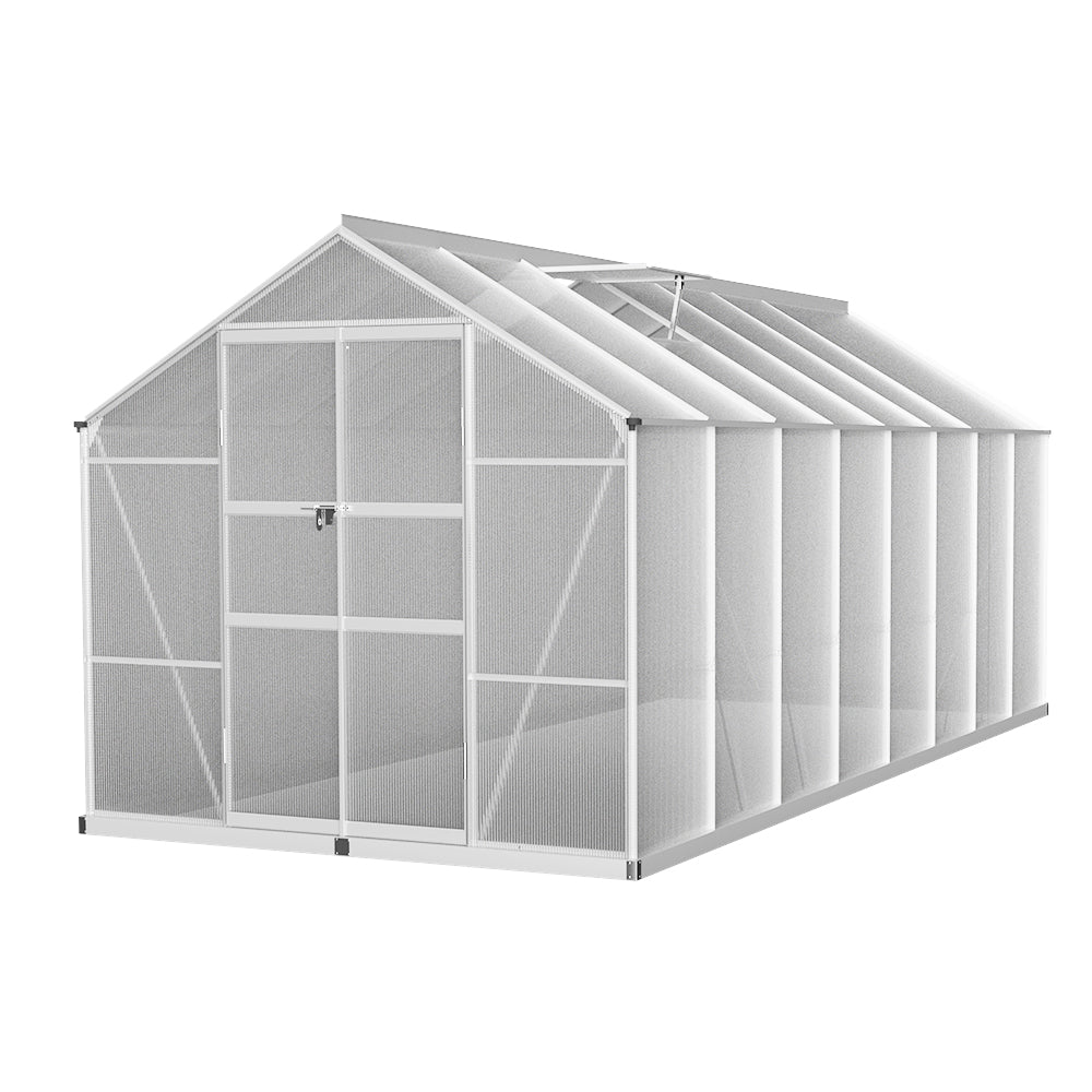Greenhouses & Accessories: Green Fingers Greenhouse 4.7x2.5x2.26M Double Doors Aluminium Green House Garden Shed