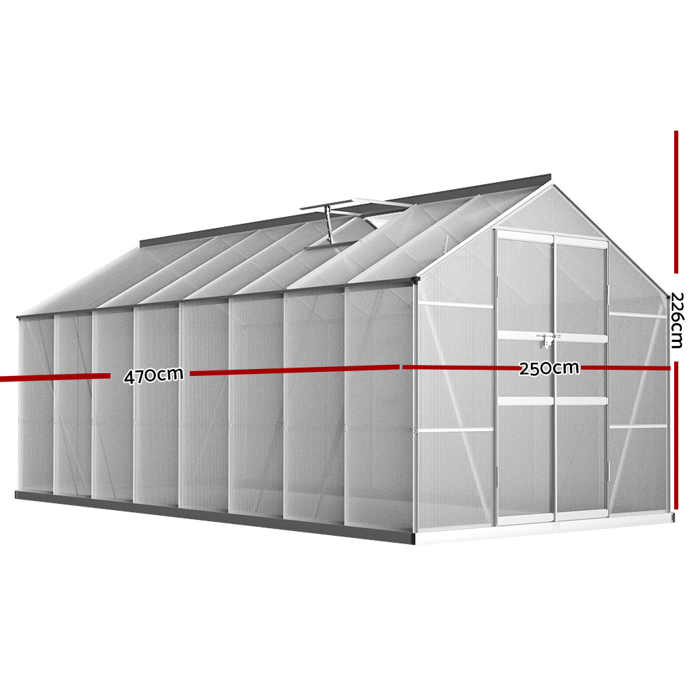 Greenhouses & Accessories: Green Fingers Greenhouse 4.7x2.5x2.26M Double Doors Aluminium Green House Garden Shed