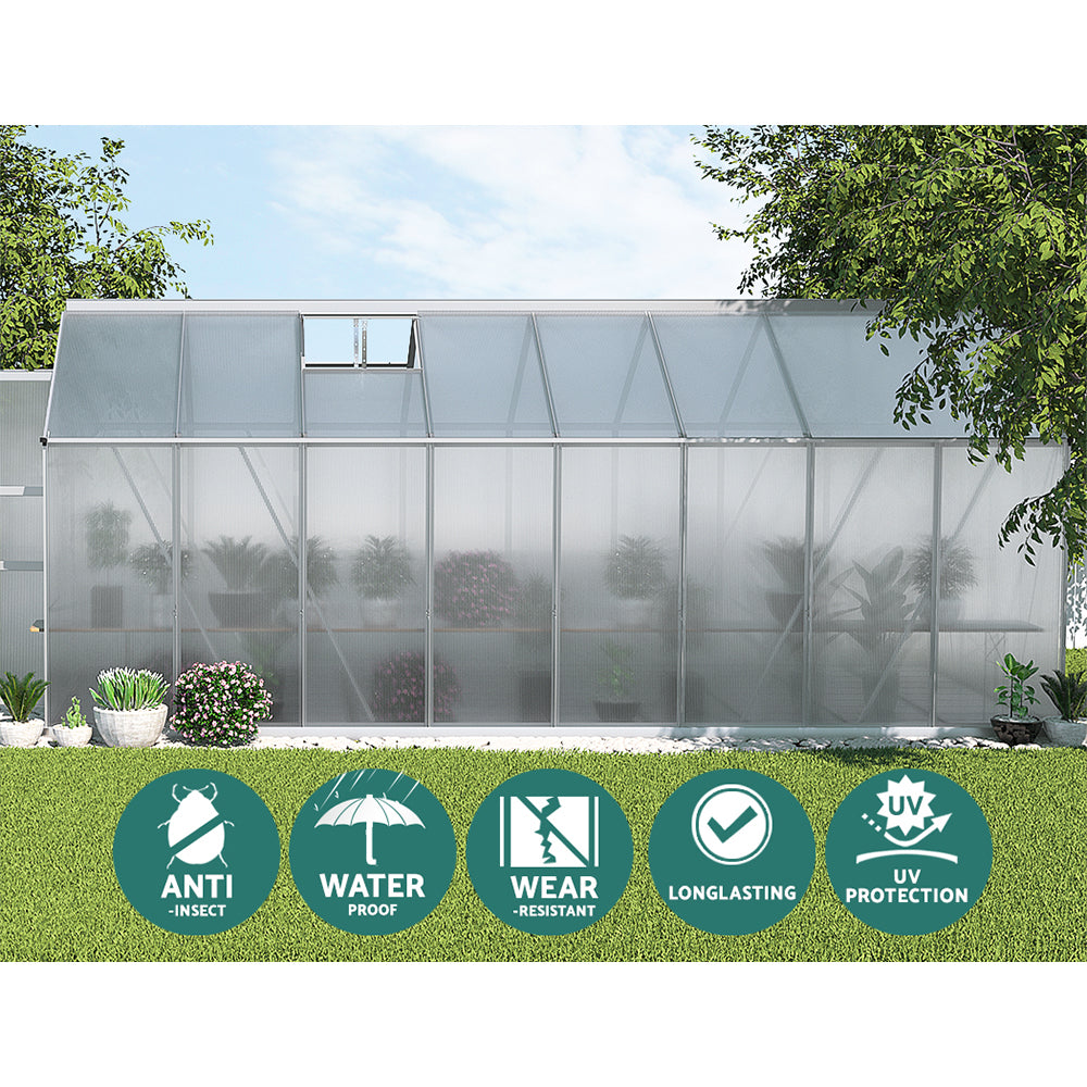 Greenhouses & Accessories: Green Fingers Greenhouse 4.7x2.5x2.26M Double Doors Aluminium Green House Garden Shed