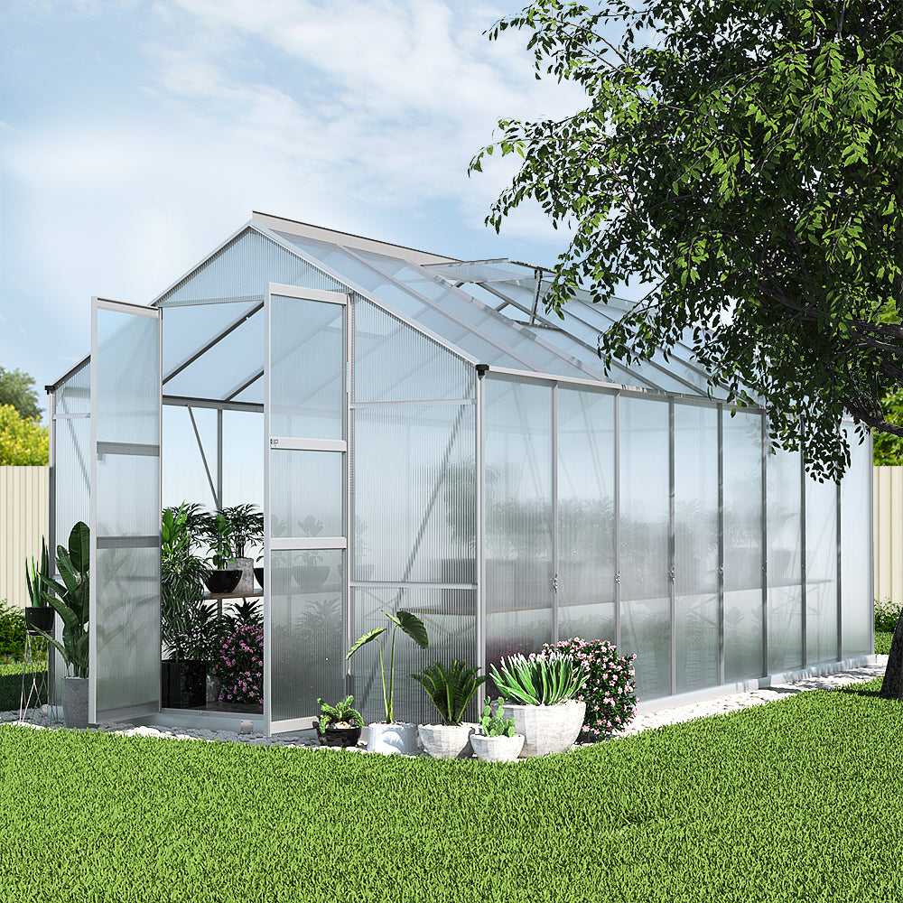 Greenhouses & Accessories: Green Fingers Greenhouse 4.7x2.5x2.26M Double Doors Aluminium Green House Garden Shed
