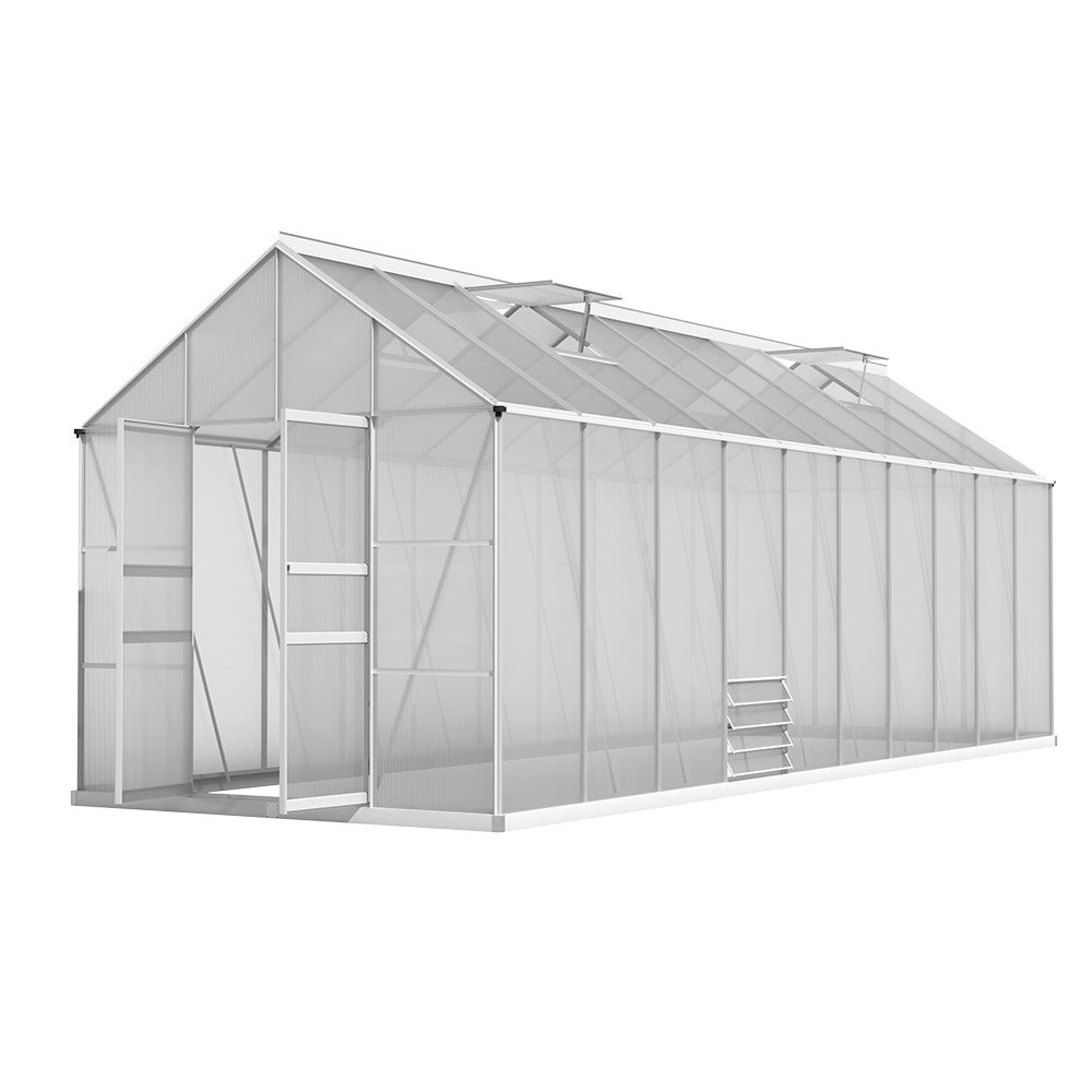 Greenhouses & Accessories: Green Fingers Greenhouse 6.03x2.44x2.68M Double Doors Aluminium Green House Garden Shed
