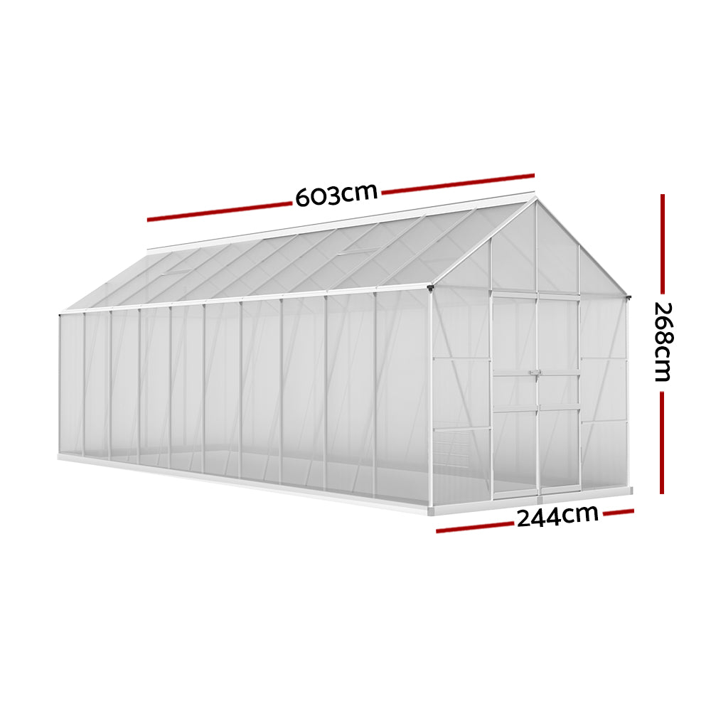 Greenhouses & Accessories: Green Fingers Greenhouse 6.03x2.44x2.68M Double Doors Aluminium Green House Garden Shed