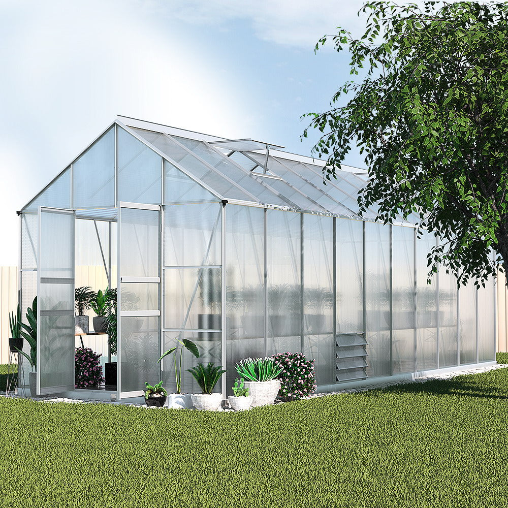 Greenhouses & Accessories: Green Fingers Greenhouse 6.03x2.44x2.68M Double Doors Aluminium Green House Garden Shed